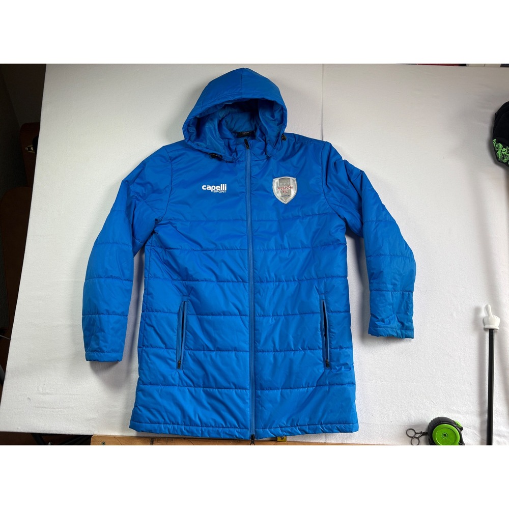 Capelli Sport Albion SC Las Vegas Puffer Jacket Mens Large Blue Hooded Sideline